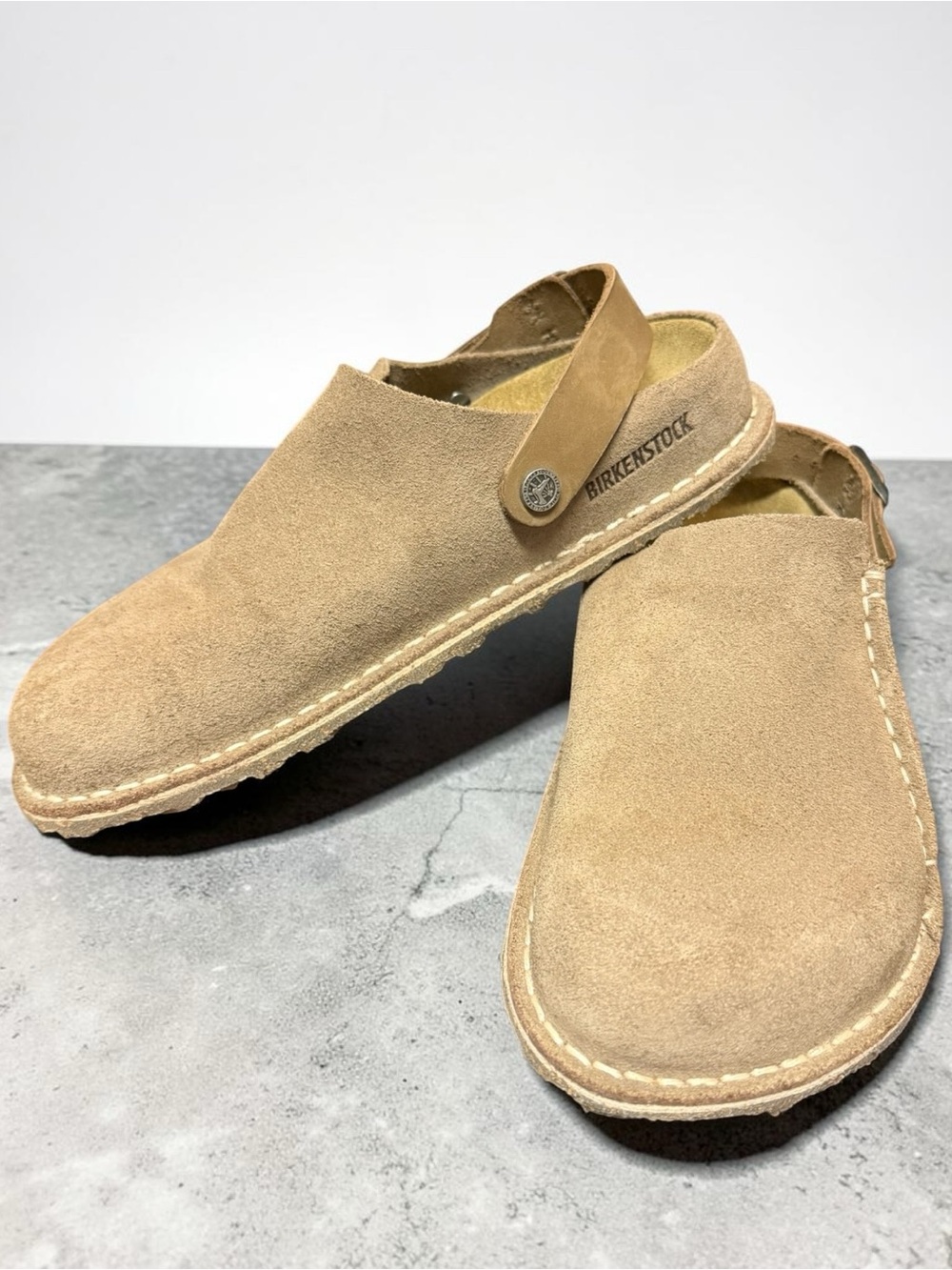 Birkenstock Lutry Clogs Taupe Suede Convertible Mule Strap Womens 8 EU 38